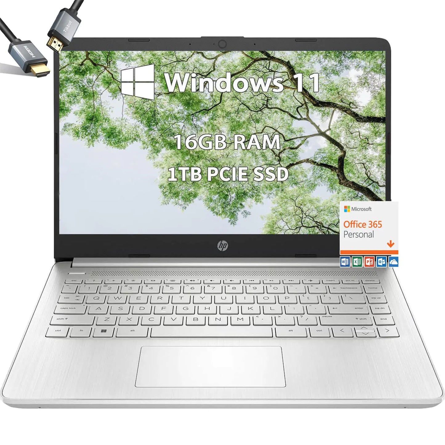 HP-14 inch Laptop-Microsoft Office 365 - School Student Laptop - Windows 11 - Quad-core Intel Processor - USB C - Long Battery Life - Ultralight - Mini - HDMI Cable (16GB RAM |1TB PCIE SSD)