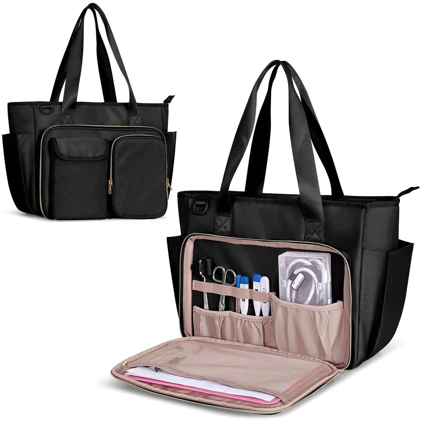Fasrom Nurse Bag for Work with 15.6 Inches Laptop Sleeve Medical Bag Tote to Hold Nursing Clinical Essentials for Home Health Nurses Black(Patent Design Empty Bag Only)