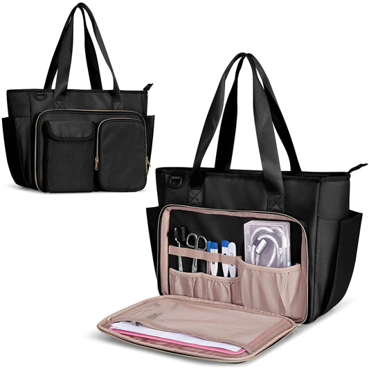 Fasrom Nurse Bag for Work with 15.6 Inches Laptop Sleeve Medical Bag Tote to Hold Nursing Clinical Essentials for Home Health Nurses Black(Patent Design Empty Bag Only)