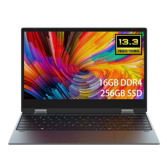 Win11 13.3-inch touch screen laptop PC. 2IN1 YOGA style notebook computerCeleron quad core laptop computer. 16GB RAM and 256GB SSDAll metal body and 13.3" 1920*1080 FHD IPS screen GrayWPS support
