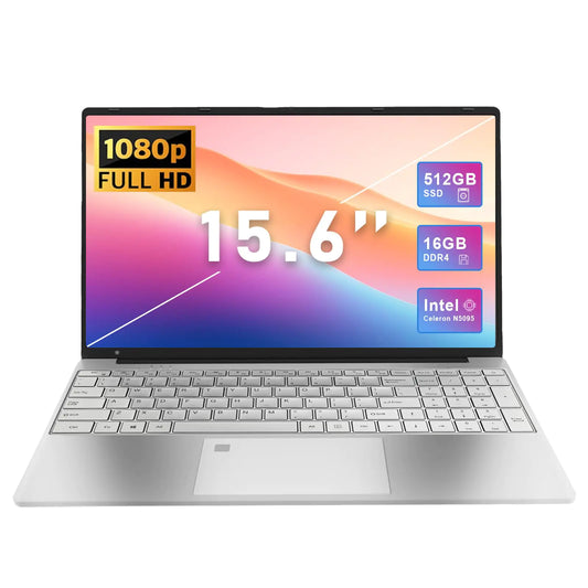 GINA Laptop 15 15.6 inch 1920x1080 FHD Laptop Computer 16GB DDR4 RAM 512GB SSD Intel Quad-Core Celeron N5095 Intel UHD Graphics Wi-Fi Bluetooth Backlit Keyboard Fingerprint Windows 11 Pro